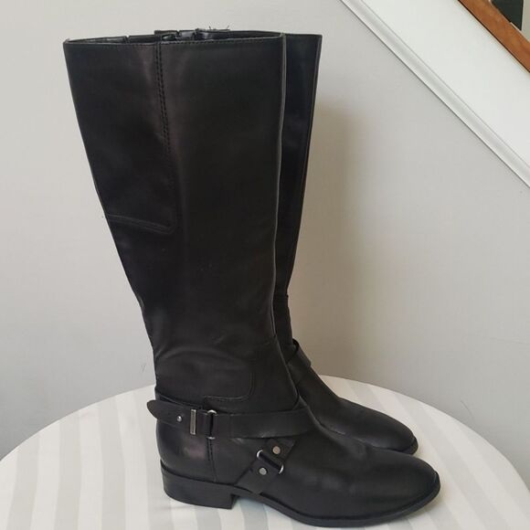 Nine West Boot Womens sz 6.5 Blogger Riding Round Toe Ankle Strap Black Leather - Picture 2 of 8